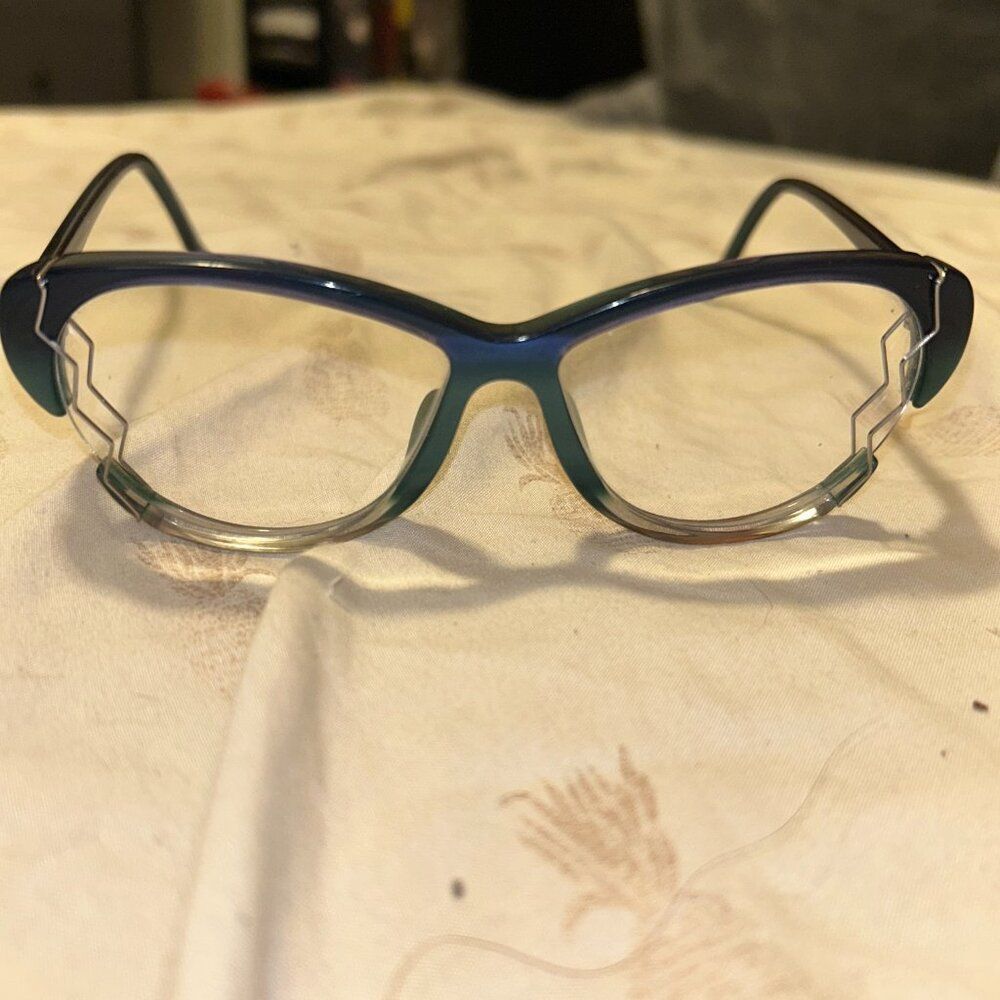 Bouquet Handmade Eyeglass Frames - Blue Ombre Cat Eye with Zigzag Silver Detail